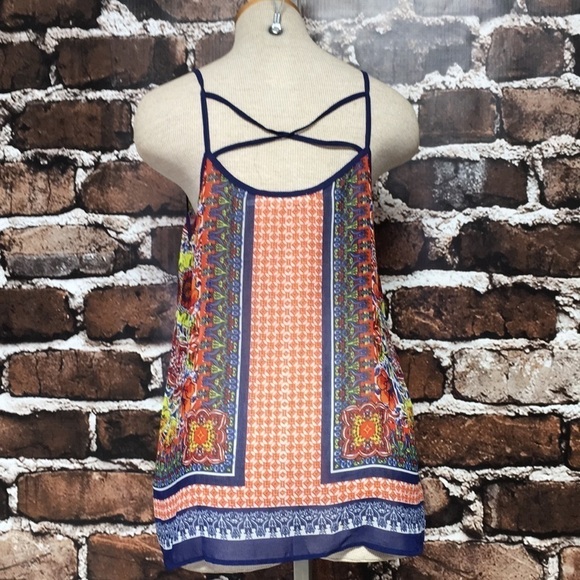 Blue Pepper Top Tie Front Blue Floral Boho V-Neck Small - Picture 6 of 10